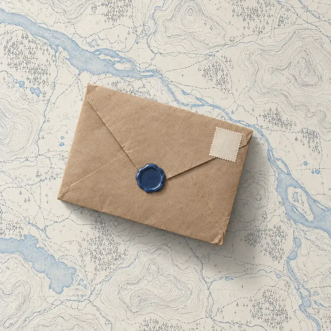 Envelope sealed with red wax, on an engraved map